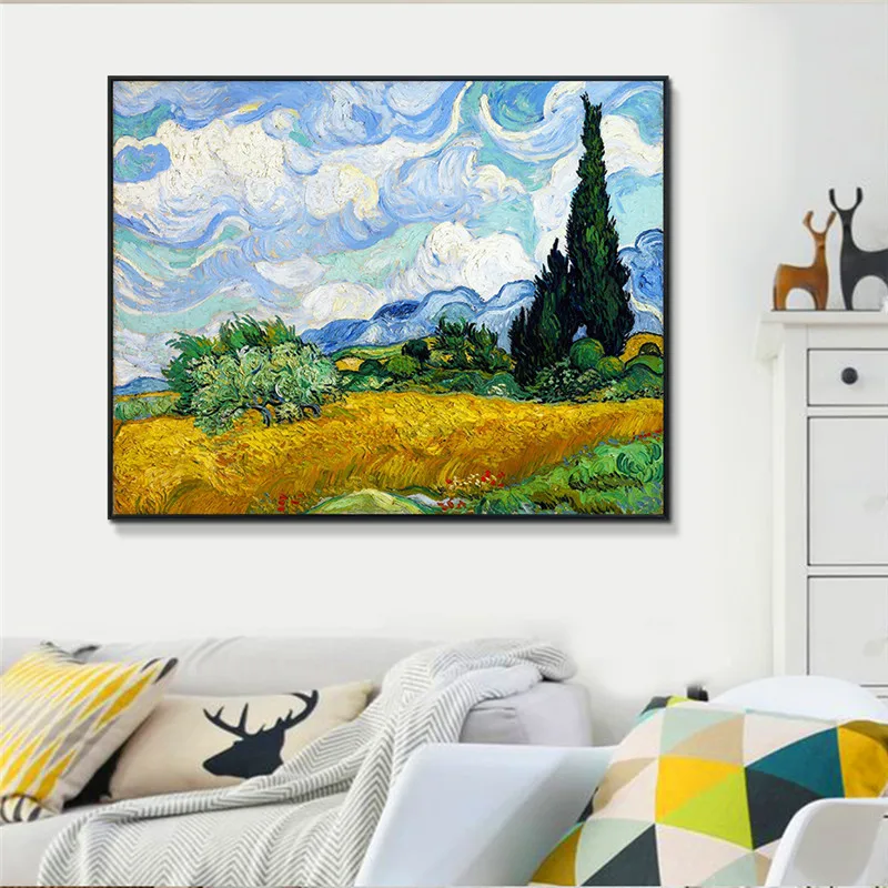 

Wheat Field with Cypresses By Van Gogh Painting Wall Pictures Impressionist Landscape Wall Art Canvas Picture Cuadros Home Decor