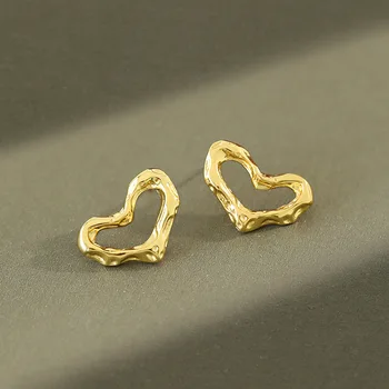 

Real 925 Sterling Silver Irregular Surface Heart Women's Earrings 2020 Fine Jewelry, Simple Gold Color Love Earings Studs Girl