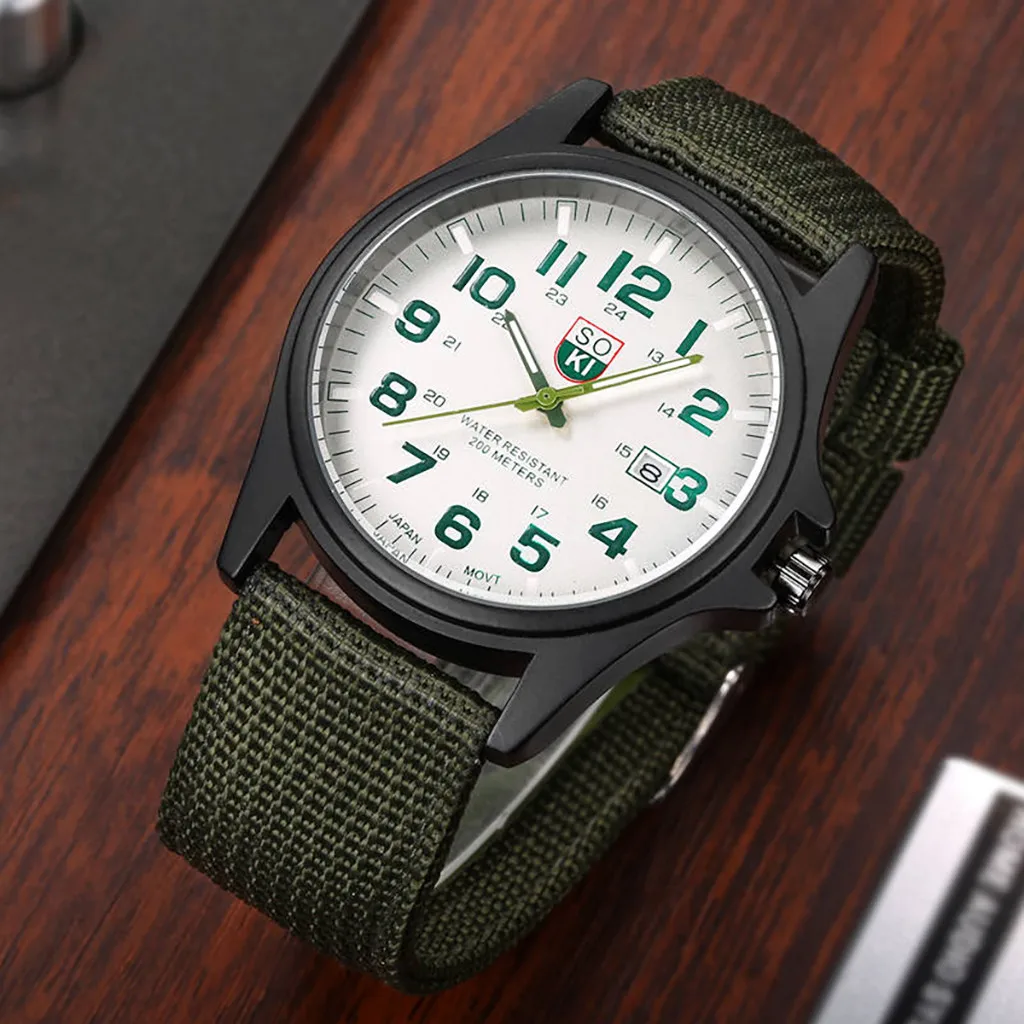 Soki Fashion Men Military Watch Woven Nylon Belt Calendar Quartz Watch Automatic Luxury Clock Men Waterproof Relogio Masculino