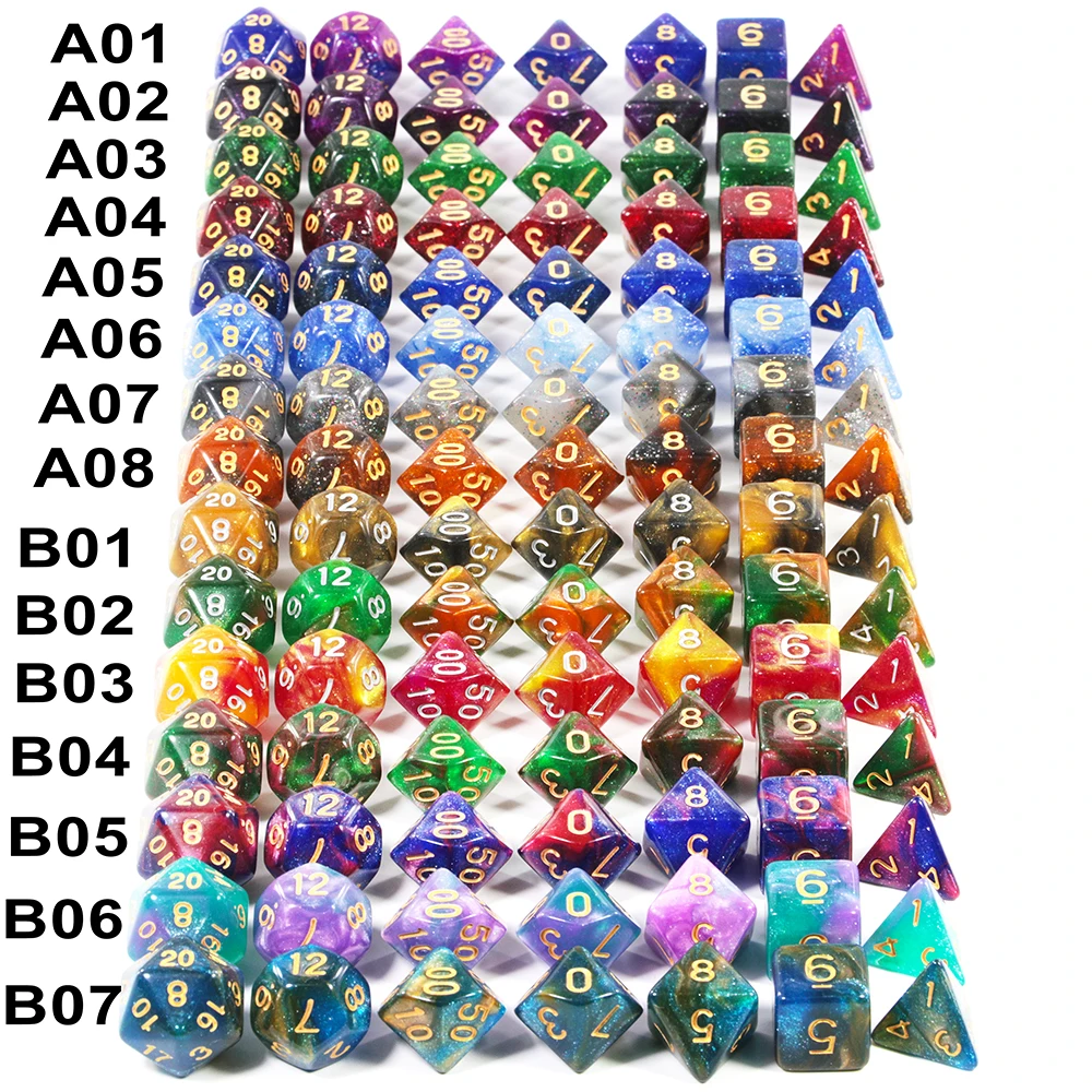 Игральные кости DND 7 шт./компл. Вселенной Galaxy D4, D6, D8, D10, D10%, D12, D20 многогранные с драконами и подземелья игровой набор