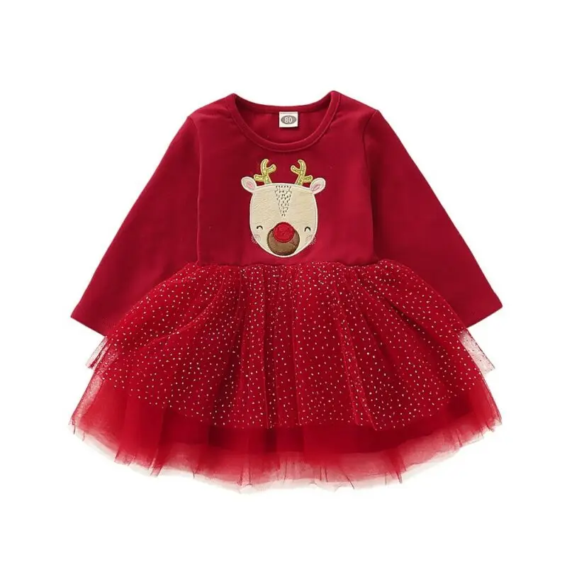 

1-4Y Lovely Christmas Dress For Girls Toddler Baby Girl Xmas Clothes Autumn Long Sleeve Red Lace Tulle Dress Baby Girls Dresses