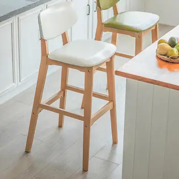 

Solid wood bar stool home modern minimalist high chair stool guide restaurant Nordic back bar chair