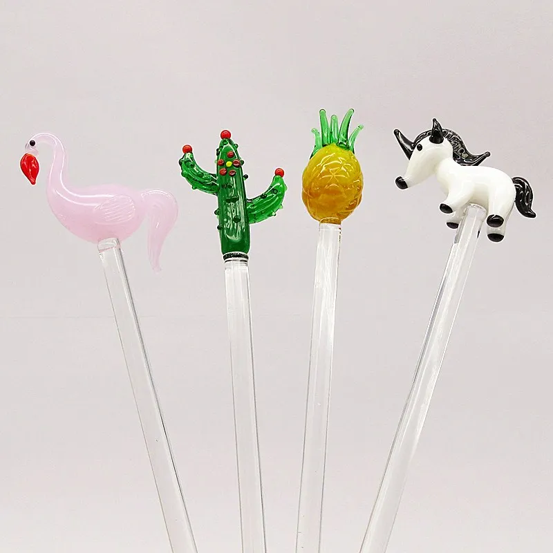 

Ins style murano glass Flamingo, pineapple, cactus, unicorn Figurine decoration Swizzle Sticks Frozen Drink Cocktail Bar Stirrer