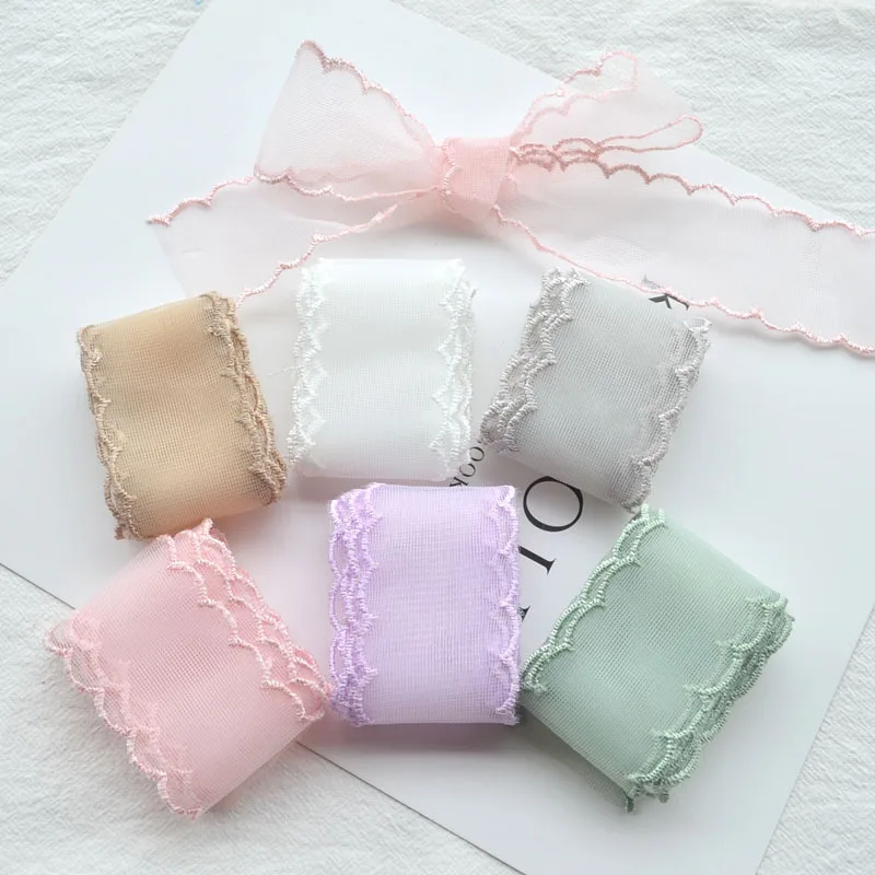 1yard Color Lace 38mm Fine Mesh Wave Ribbon  Decoration Handmade Headdress Hair Accessories DIY Material Bow