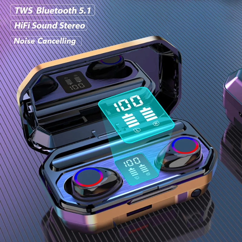 Беспроводные спортивные водонепроницаемые наушники M15 TWS Bluetooth со светодиодным