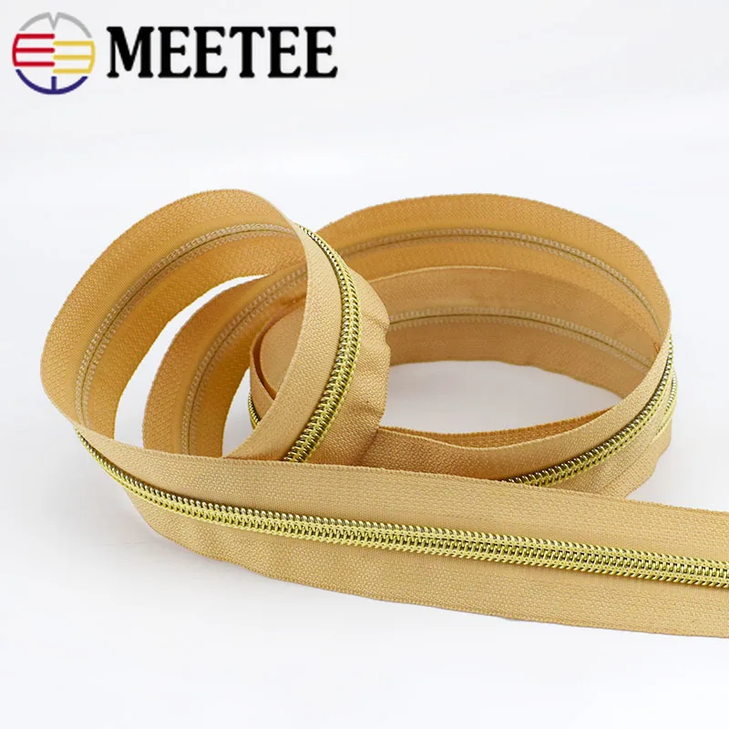 Meetee 4/8 метров нейлон код со стандартом ISO в Гуанчжоу Китай Золотой зуб катушки молнии для шитья «сделай сам» с открытым концом, сумки для занятий спортом, аксессуары для одежды ZA030