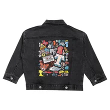 

Baby Kids Clothes Girls Denim Jacket 2021 Spring Autumn New Fashion Fun Doodle Print Coat for Children's Clothing