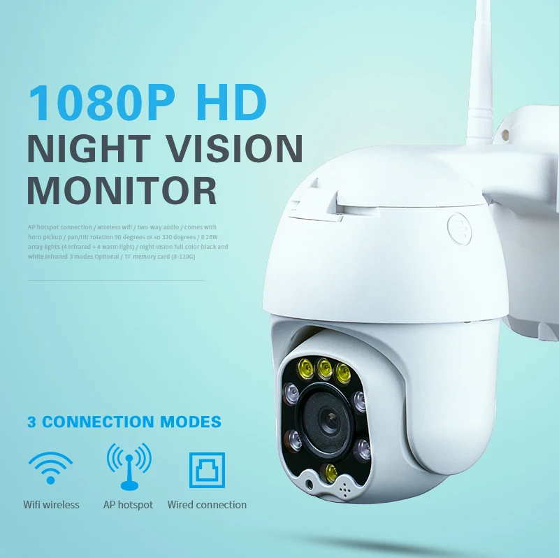 Câmera de Segurança Áudio em Dois ip ao ar fi sem Fio Câmera Livre p 2mp Vídeo Sentidos 4x Zoom Digital Infravermelho ir Detecção Alarme Ptz wi 1080 2 fi sem fio câmera de segurança 1080