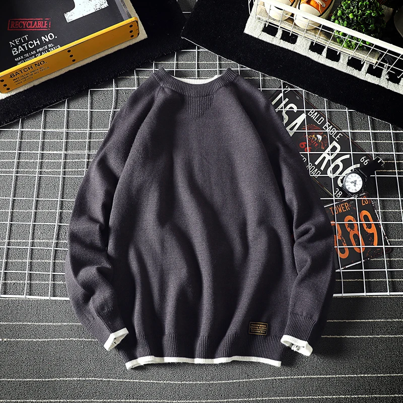 Зимний свитер мужской теплый модный однотонный Повседневный вязаный пуловер мужской свободный свитер с длинными рукавами мужской большой размер M-5XL - Цвет: Dark grey