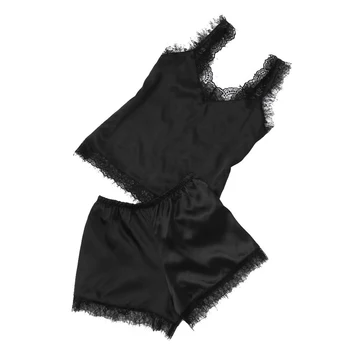 

Comfortable Solid Sexy Lingerie Charming Loose Lace Stitching Top Shorts Women Sleepwear Soft Pajama Set Spaghetti Strap Casual