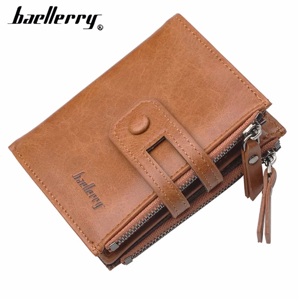 

2020 DESIGN Men Wallets Double Zipper PU Leather Card Holder Female Purse Coin Pocket Short Style Top Quality Men Purse