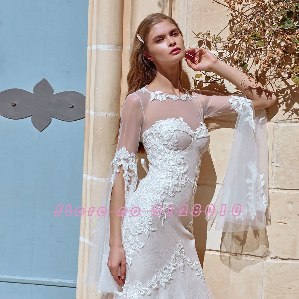Сделанное на заказ свадебное платье Русалка Robe De Mariee Sirene с коротким рукавом и аппликацией Кружева Труба Свадебные платья Али Китай