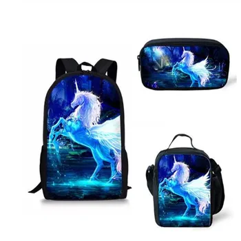

New Curel Fancl 3 Pcs Set Girl Unicorn School Bag Backpack Zipper Backpacks School Bag Teenager Girls Book Pencil Bags Unicorns