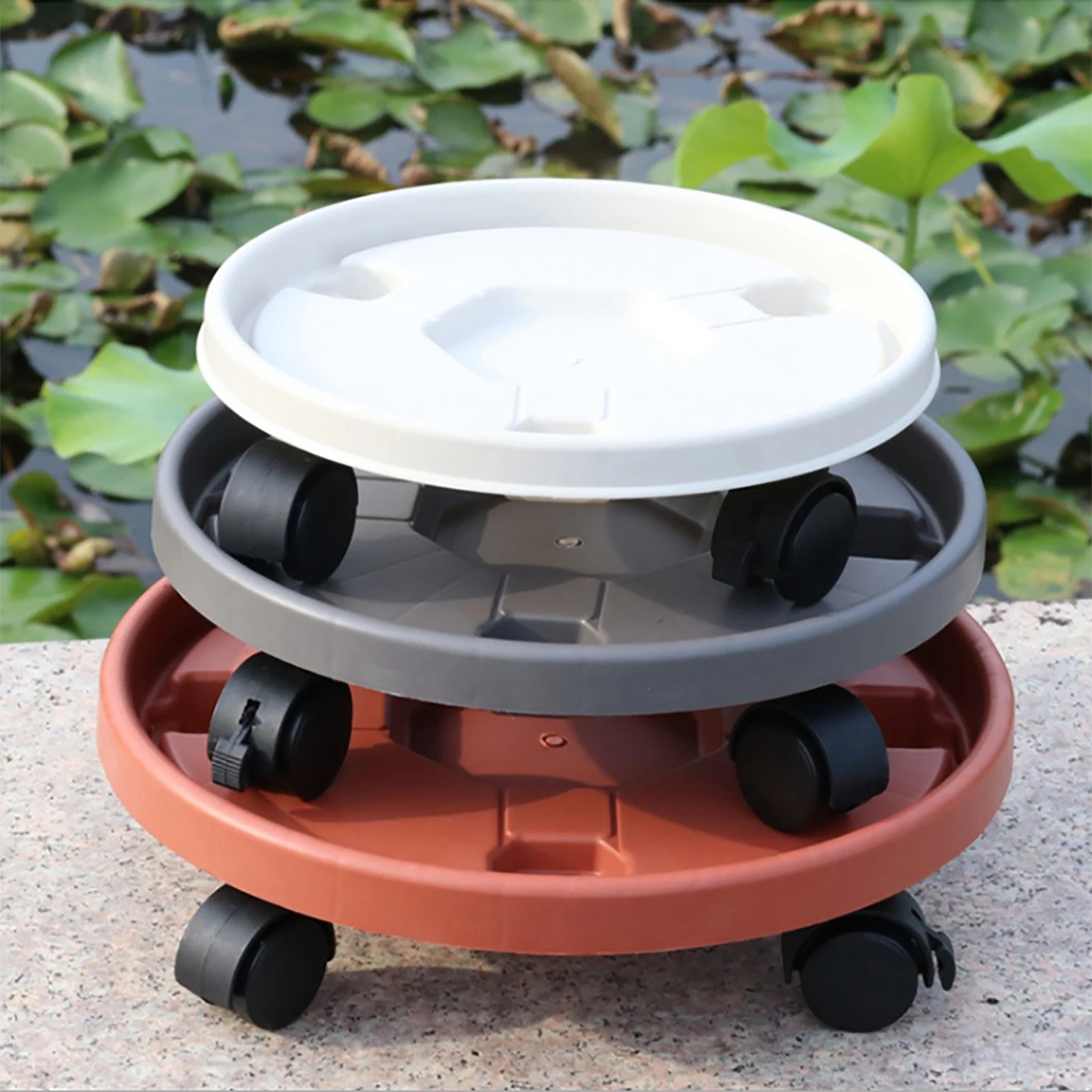Flower Pot Tray Round Plastic Caster Wheels Pallet Vase With Rollers Plant Holder | Дом и сад