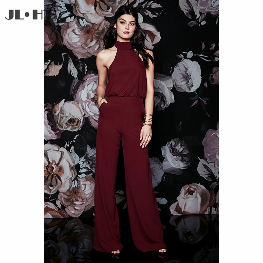 

Burgundy Jumpsuit Evening Dresses Long Prom Gown Prom Dress Chiffon Floor Length Pants Evening Gowns
