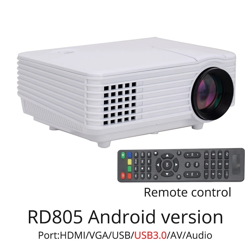 Проектор Rd805 800 люмен Android 4,4 Wifi светодиодный мини-проектор 3D проектор Видео Домашний кинотеатр 3,0 Usb Hdmi Android белый(ЕС