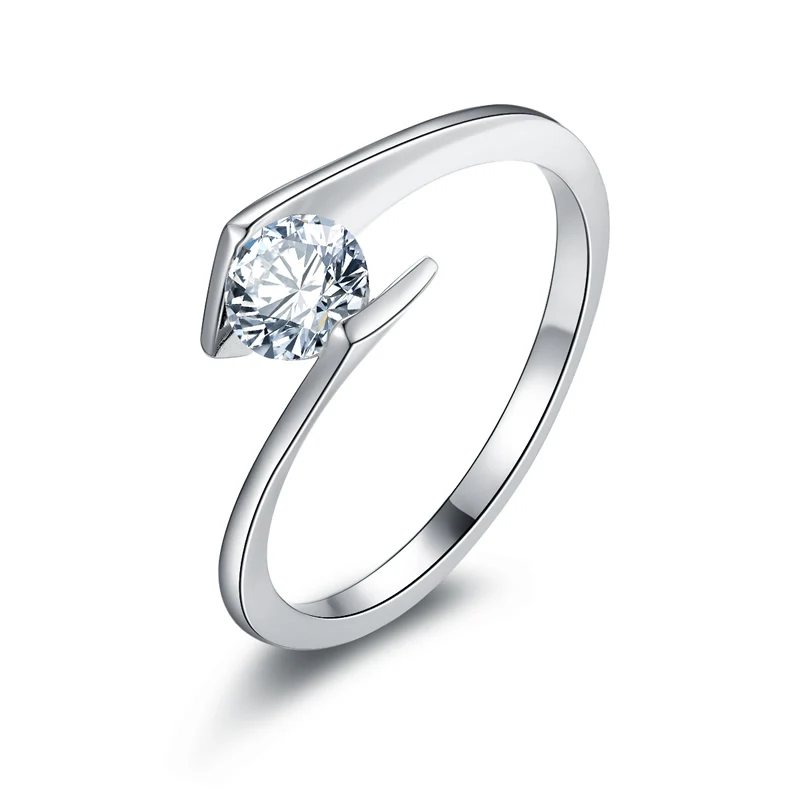 AINUOSHI Classic 14K цельное Золотое кольцо-Пасьянс треугольная повязка гнездовая оправа круглый Sona бриллиантовое Женское Обручальное Кольцо - Цвет камня: 14K White Gold