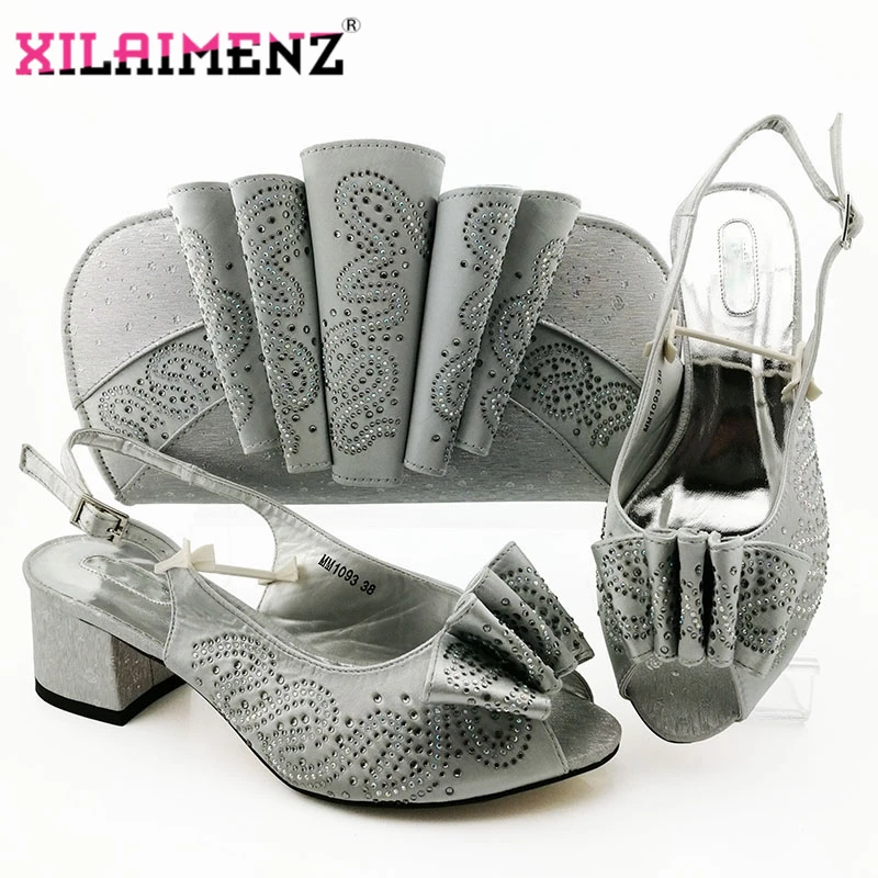 

Nigerian Women Matching Shoes and Bag Set Office Lady Shoes and Bag in Silver Color Mature Style Shoes for Party