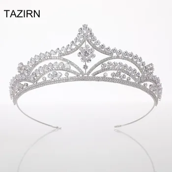 

Elegant Queen Crown Cubic Zirconia Bridal Tiaras Zircon Crystal Hair Accessories Wedding Party Head Jewelry Prom Headpieces