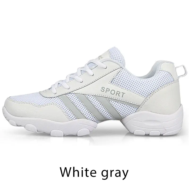 White gray Дышащая сетчатая танцевальная обувь для мужчин, с мягкой подошвой, Современный Джаз, Бальные Танцевальные Кроссовки, черный, белый цвет, для учителя, фитнеса, тренировок, спортивная обувь - Цвет: White gray