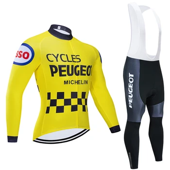 

Winter TEAM Yellow Peuget cycling jersey 20D Pad bike pants suit Ropa Ciclismo Thermal fleece bicycling wear Maillot Bottoms