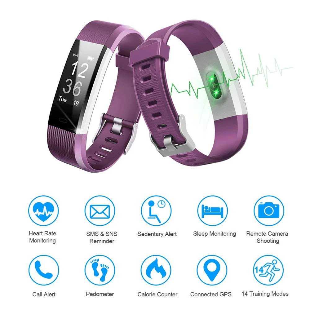 

ID115plus Bluetooth Smart Bracelet Color Screen Smartband Heart Rate Monitor Blood Pressure Fitness Tracker Smart Watch Band Men