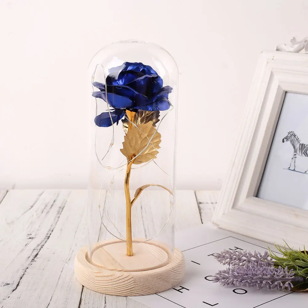 SOLEDI LED Immortality Gold Foil Rose Glass Cover Preserved Flower Flowers Romantic Eternal Flower Gift Party Luminous
