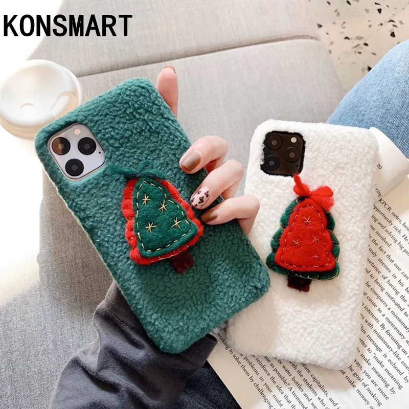 

Simple Plush Cat Cute Case For iPhone11Pro Max X XS Max XR Soft Silicone Merry Christmas Tree Cover For iPhone11 7 8 6 6s Plus