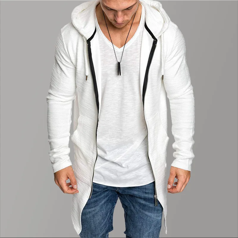 

White Sweatshirts Men Causal Long Men Hooded Sweatshirts Zipper Slim Fit Hoodies Men 2019 Casual Sweatshirts For Men XXL