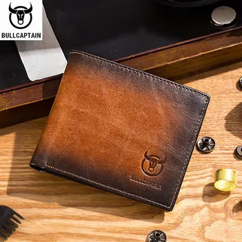 

BULLCAPTAIN RFID shielding Men's leather wallet double-fold slim wallet multi-card card package ID bag