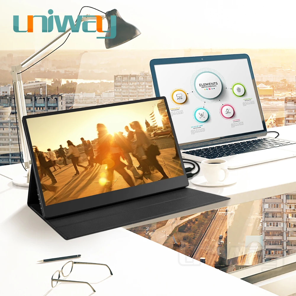 Тонкий портативный ЖК hd монитор Uniway 15 6 usb type c hdmi для ноутбука телефона xbox