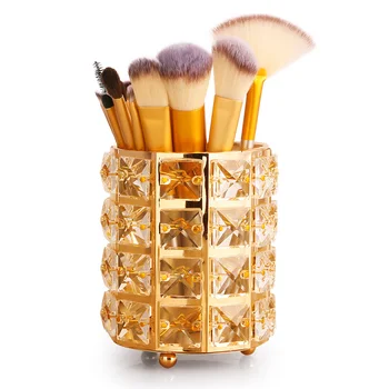 

Nordic Crystal Eyebrow Pencil Makeup Brush Organizer Cosmetic Jewelry Storage Box Desktop finishing Decoration Metal Container