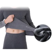 Men's Thermal Underwear Suit Plus Velvet Thick Tops Solid Clothes Long Sleeve Warm Clothing Male Pants Round Neck Tops+Trousers