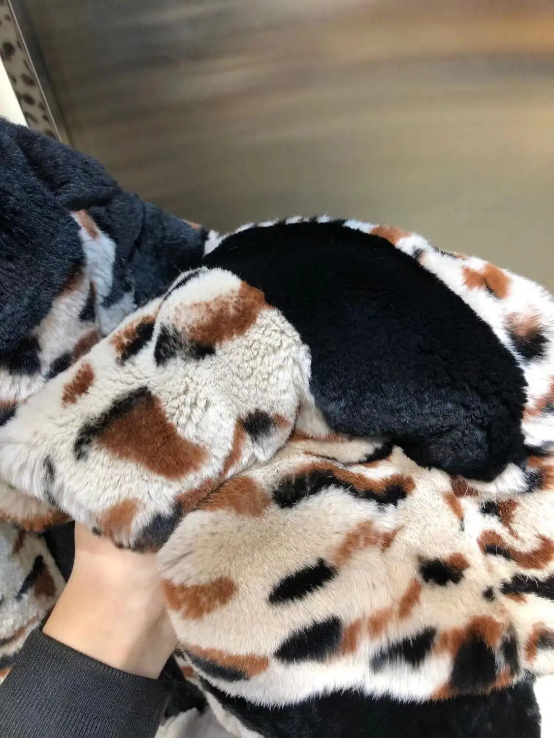 11,8 зимнее модное леопардовое импортное кроличье меховое пальто свободного кроя с принтом из натурального меха