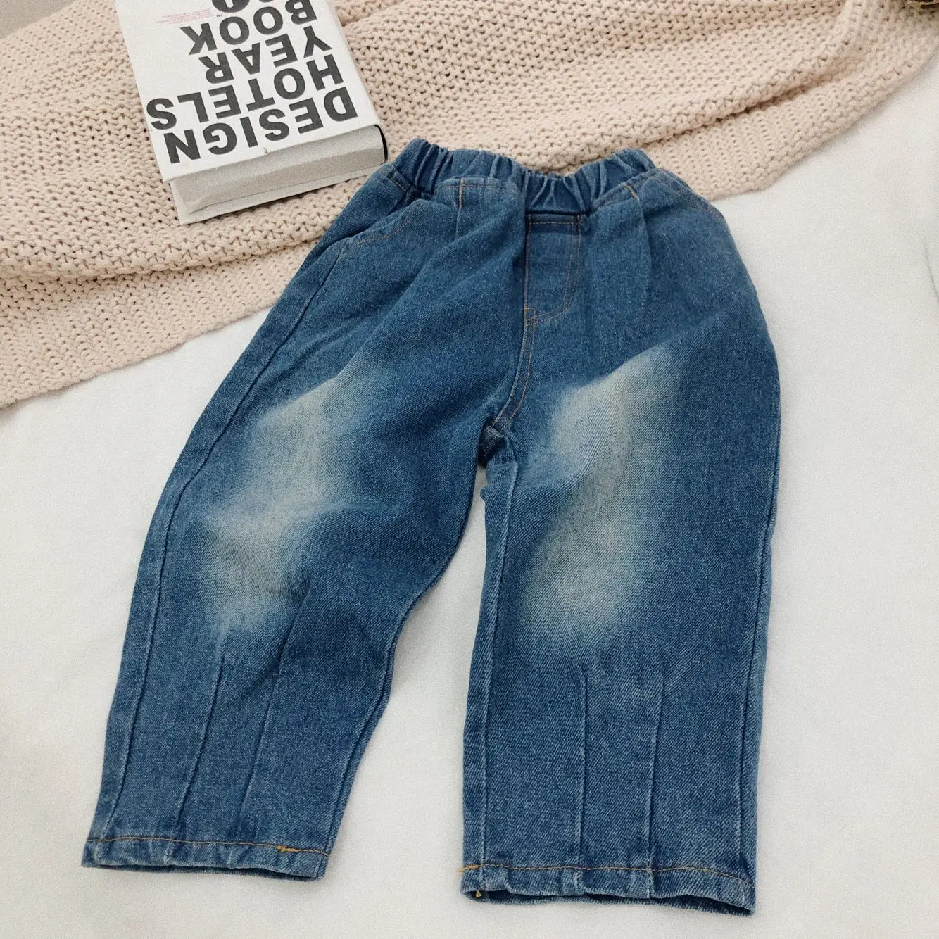WLG boys girls autumn jeans kids denim blue casual all match jean baby trousers 2-7 years