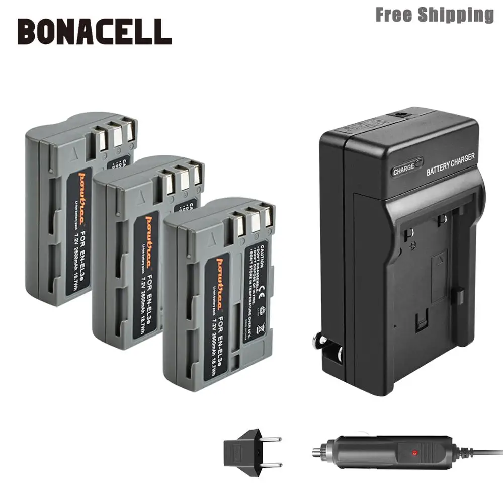 Bonacell 2600 мА/ч, EN-EL3e RU EL3e EL3a ENEL3e Батарея+ Батарея Зарядное устройство для Nikon D300S D300 D100 D200 D700 D70S D80 D90 D50 L50 - Цвет: 3XBattery-Charger