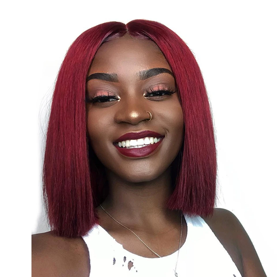 Yolissa короткие кружевные передние человеческие волосы парики предварительно сорванные боб парик натуральный черный прямой бразильский парик remy Волосы - Цвет: # 99J