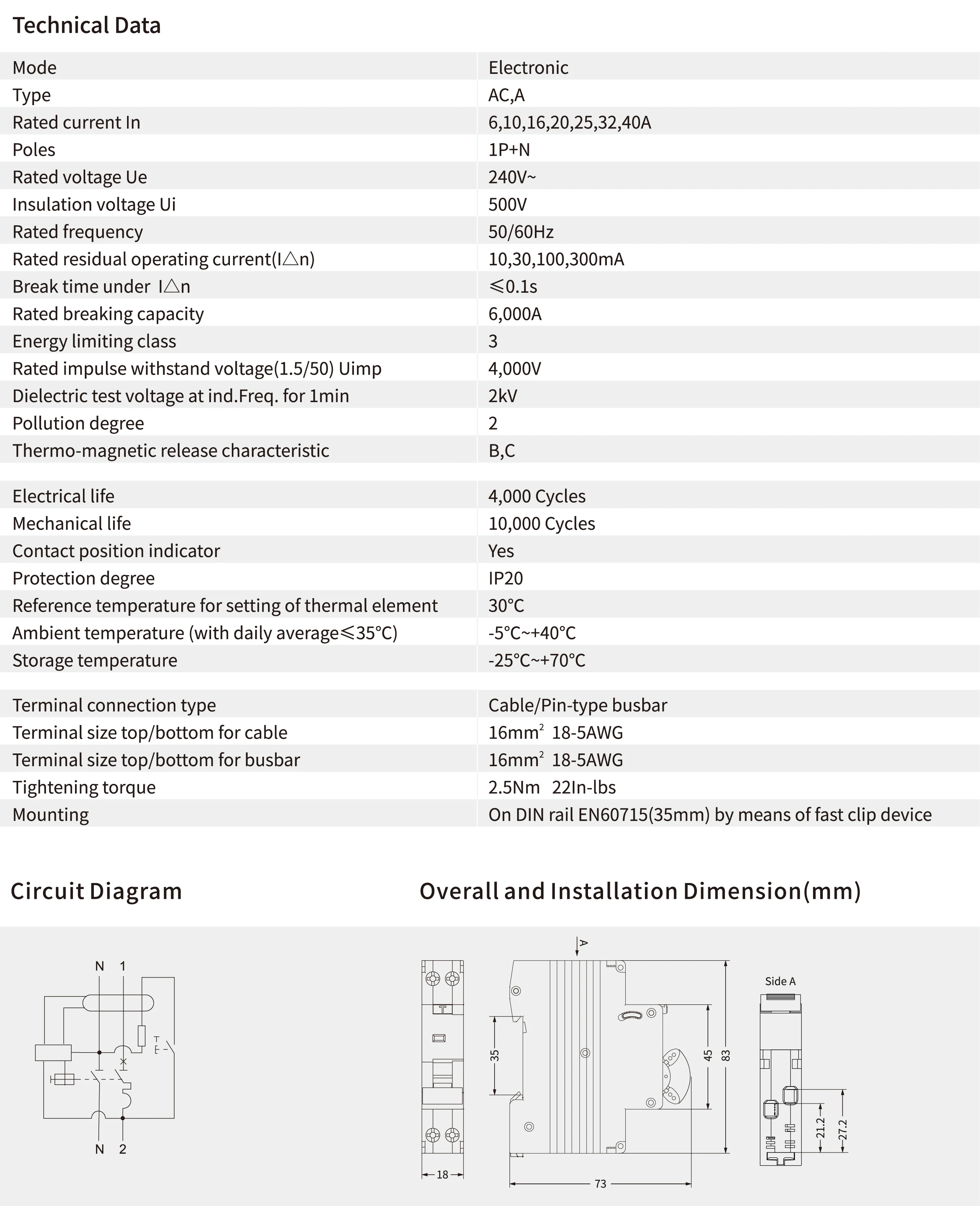 EKL4-32 RCBO 6A, 10A, 16A, 20A, 25A, 32A 1P+ N электронный A Тип 6KA 18 мм