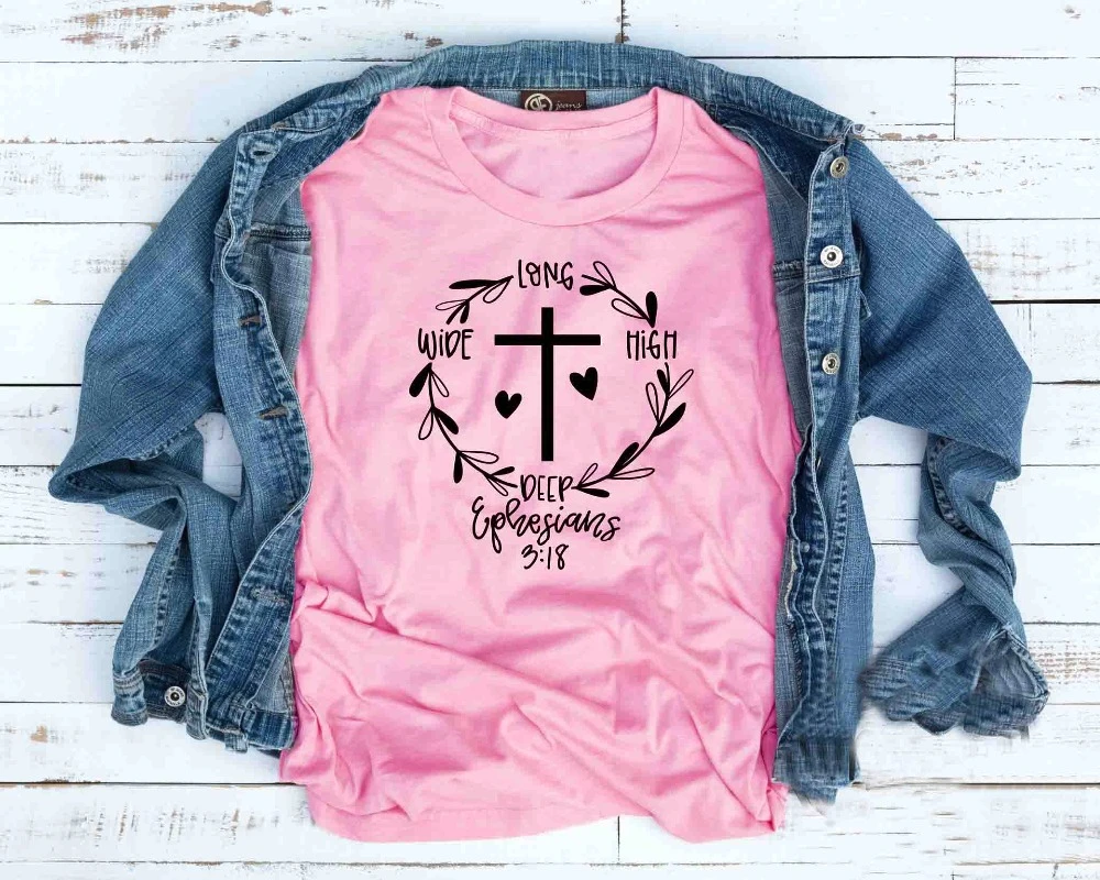 Camiseta ancha y larga ephesianos profundos para mujer, camisa con estampado de Cruz de fe religiosa, moda rosa femenina, K923, 318|Camisetas| - AliExpress