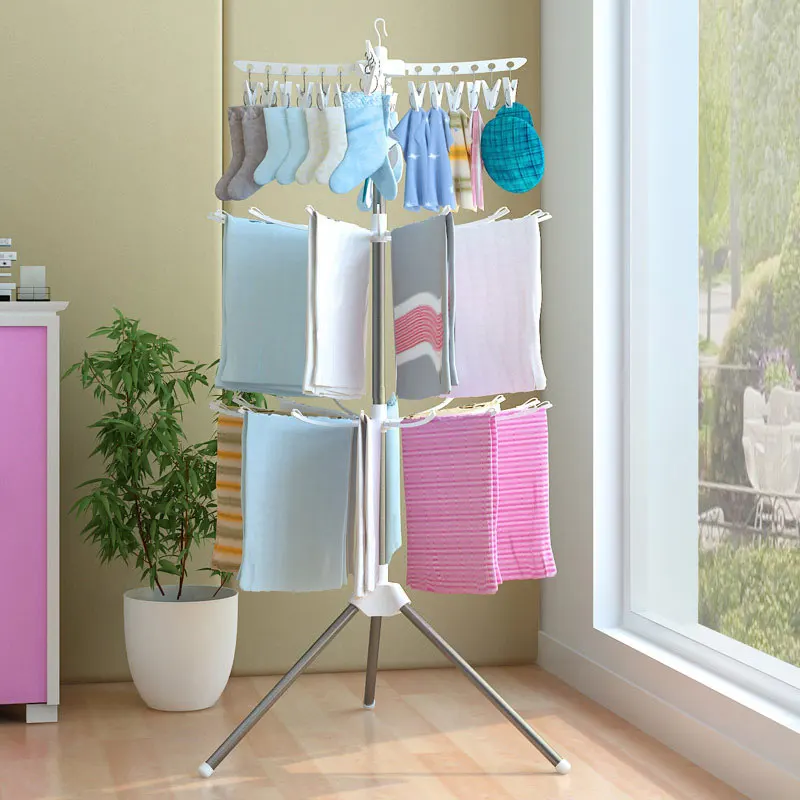 

Hanger Drying Rack White/Pink Stainless Steel Clothes Household Home Supply 3 Layer Rotatable Convenient Ornament Foldable