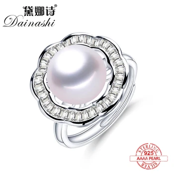 

Wholesale Price Luxury Big Natural Freshwater Pearl Ring Fashion Flower Zircon Ring 925 Silver Adjustable Ring Bridal Jewelry