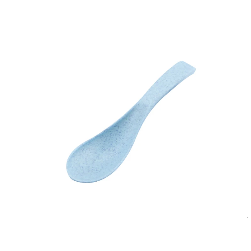 Детская посуда мультфильм дети разделенные тарелки пищевой эко пшеничной соломы детская тарелка детская столовая утварь для кормления еды блюда - Цвет: Blue spoon