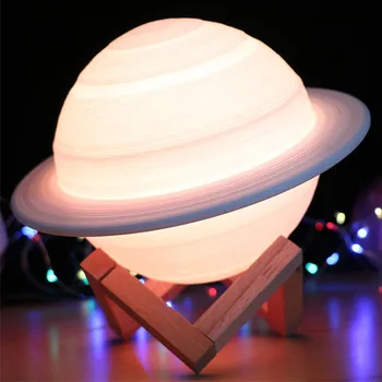 

3D Printing PLA LED Night Light Bedside Multi Colors Living Room Saturn Shape Desktop Durable Home Bedroom Moon Lamp