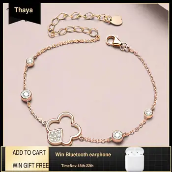 

Thaya Authentic 925 Silver Hollow flower design18K Plated Rose Gold White Zircon Silver Bracelet Dainty for women Fine Jewelry