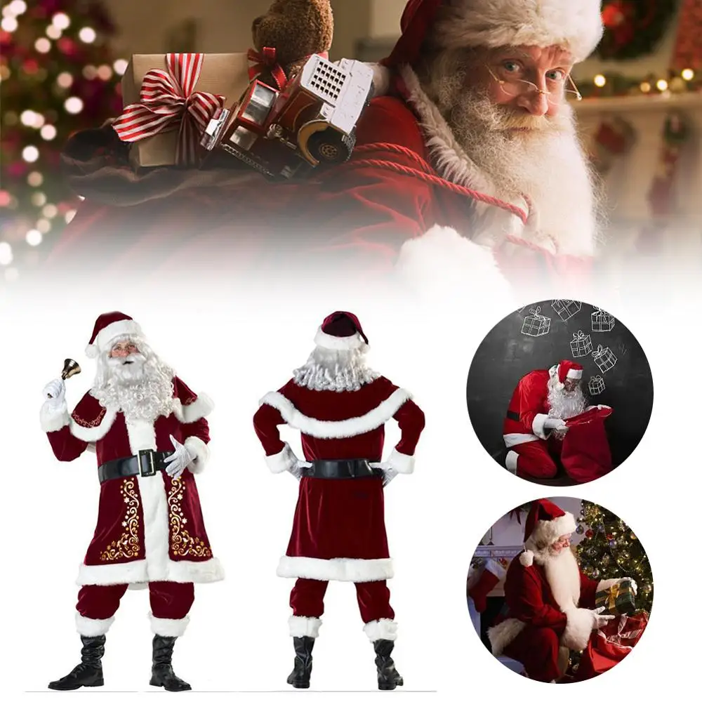 Мужская и Женская рождественская шапка Санта-Клауса, набор роскошных рождественских костюмов для отца, праздничная одежда, вечерние украшения