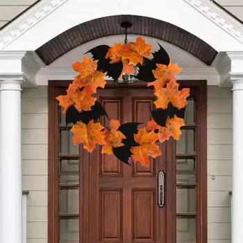 

Halloween Decoration Bat Wreath Ornament Hanging Party Window Door Pendant Leaf Wreath Floral Decor