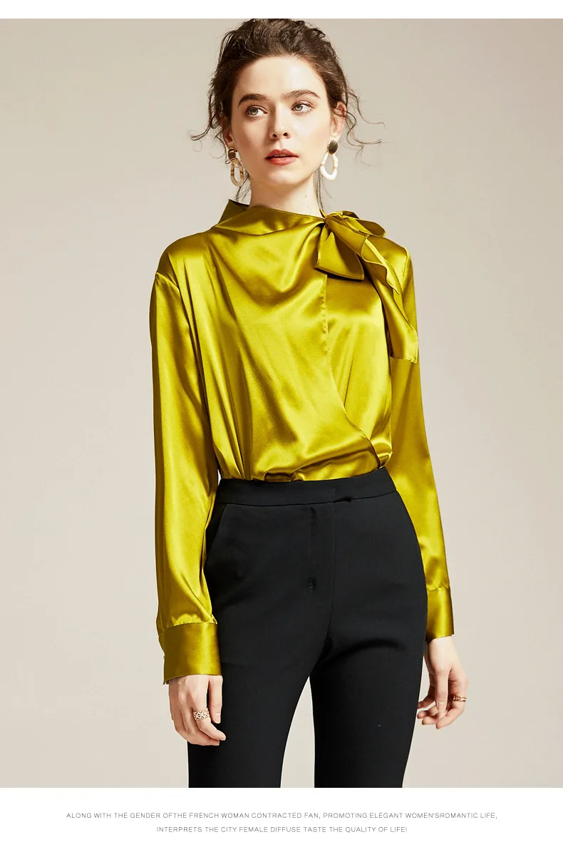 Blusas Femininas Elegante 95% натуральный шелк корейская модная одежда женские Топы с бантом однотонные женские рубашки дизайнерские высокое качество
