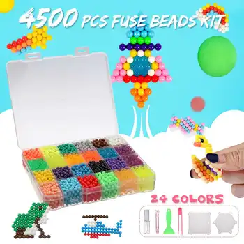 

24 Colors Water Fuse Beads Kit Puzzle Education Toys Kids Good Gifts 4500 PCS Magical Water Sticky Pegboard Set for Children