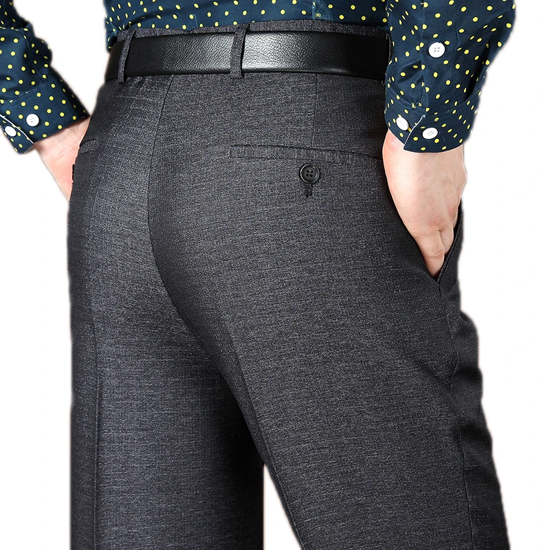 

29-44 Business Classic Long Men Pants Spring Autumn Male Casual Stretch Plaid Formal Office Wear Baggy Straight Suit Trousers