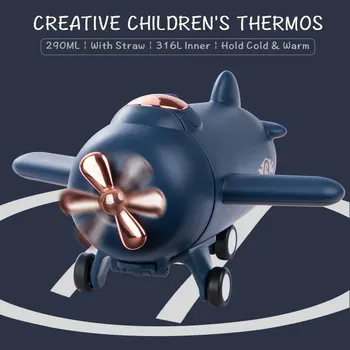 

Pinkah Children's Thermos 290ml Cartoon Plane Shape Kids Water Bottle Portable Leak-proof Vacuum Flask Creative Cute Kid's Gift